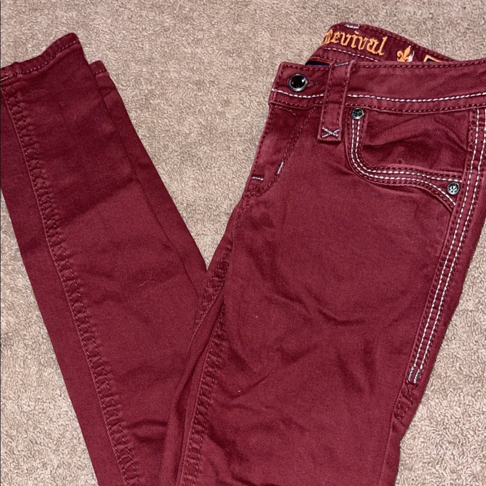 Dark Red Rock Revival Skinny Jeans